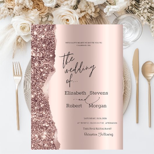 Elegantes stilvolles Roségold-Glitter-Script  Einladung