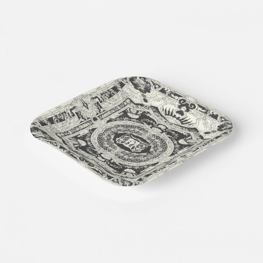 Elegantes stilvolles Schwarz-weißes Barock Pappteller (Gewinkelt)