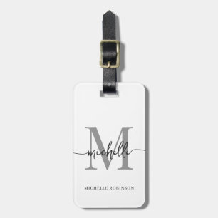Elegantes stilvolles weiß-graues Monogramm Initial Gepäckanhänger