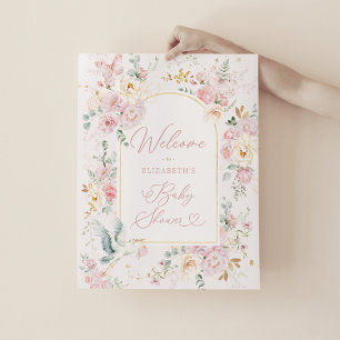 Elegantes Stork Blush Pink Floral Baby Girl Willko Poster