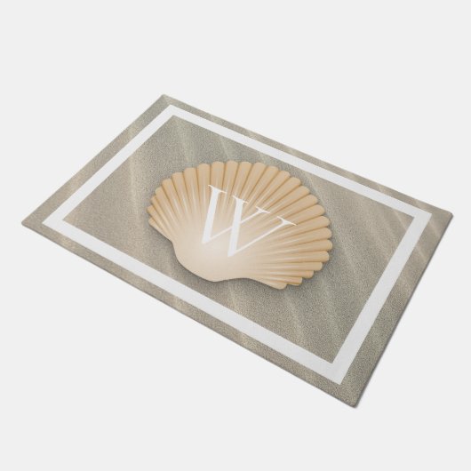 Elegantes Strand-u. Seashell-Monogramm Fußmatte (Schrägansicht)