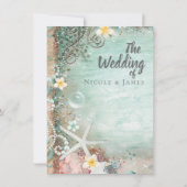 Elegantes Strandmeer Starfish & Perlen Hochzeit Einladung (Rückseite)