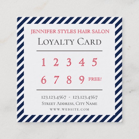 Elegantes Streifenmuster-Loyalitätsblau Treuekarte (Vorderseite)