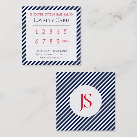 Elegantes Streifenmuster-Loyalitätsblau Treuekarte (Vorne/Hinten)