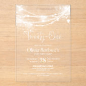 Elegantes String Lights 21. Geburtstag Party Acryleinladungen (Vorderseite)