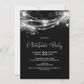 Elegantes String Lights Black Christmas Party Einladung (Vorderseite)