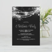 Elegantes String Lights Black Christmas Party Einladung (Stehend Vorderseite)