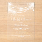 Elegantes String Lights-Brautparty Acryleinladungen (Vorderseite)