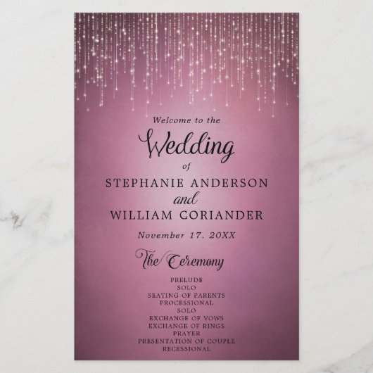 Elegantes String Lights Cranberry Wedding Program (Vorderseite)