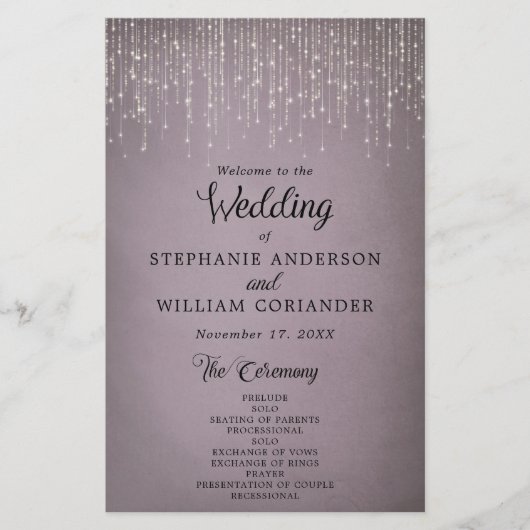 Elegantes String Lights Mauve Wedding Program (Vorderseite)