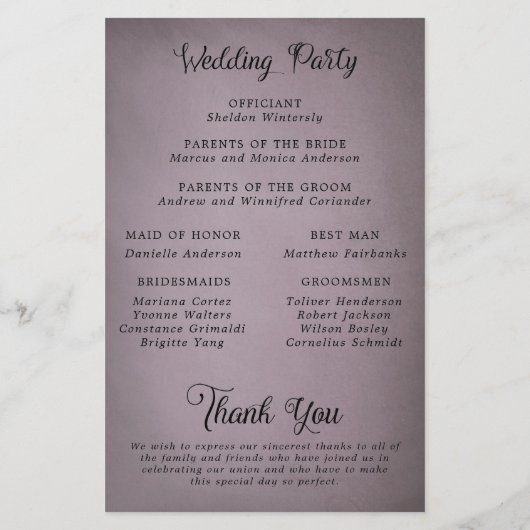 Elegantes String Lights Mauve Wedding Program (Rückseite)