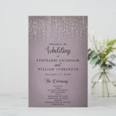 Elegantes String Lights Mauve Wedding Program (Stehend Vorderseite)
