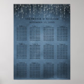 Elegantes String Lights Navy Blue Seating Chart Poster (Vorne)