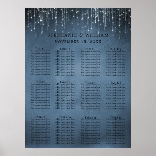 Elegantes String Lights Navy Blue Seating Chart Poster (Vorne)