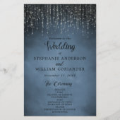 Elegantes String Lights Navy Blue Wedding Program (Vorderseite)