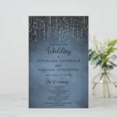 Elegantes String Lights Navy Blue Wedding Program (Stehend Vorderseite)