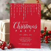 Elegantes String Lights Red Christmas Party Einladung