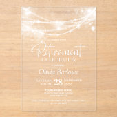 Elegantes String Lights Retirement-Party Acryleinladungen (Vorderseite)