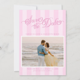 Elegantes Striped Pastellrosa Skript Save the Date