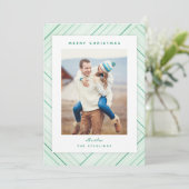 Elegantes Stripes-grünes Foto Feiertagskarte (Stehend Vorderseite)