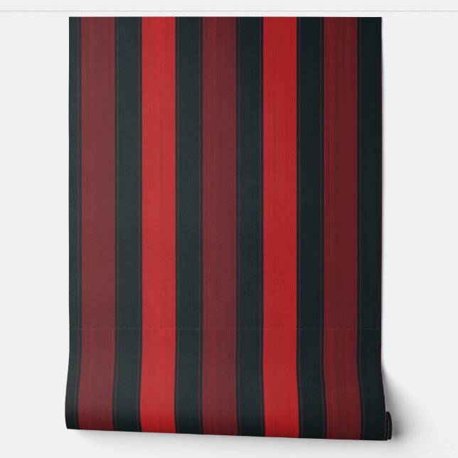 Elegantes Stripmuster Schwarzes Burgundy Rot Tapete (Abrollen)