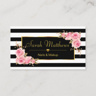 Elegantes Striptes Rose Friseur Salon Goldenes Her Visitenkarte