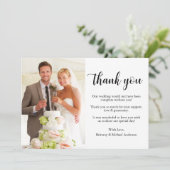 Elegantes stylisches Calligrafy Foto Wedding Dankeskarte (Stehend Vorderseite)