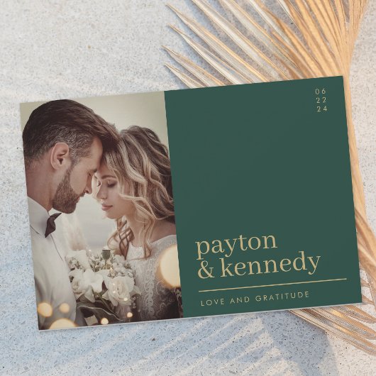 Elegantes, stylisches Emerald Green Gold Foto Dankeskarte