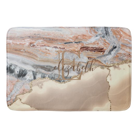 Elegantes, stylisches Gold Glitzer Marmorstone Mon Badematte (Vorderseite)