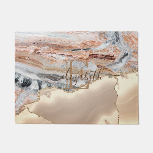 Elegantes, stylisches Gold Glitzer Marmorstone Mon Fußmatte (Vorderseite)