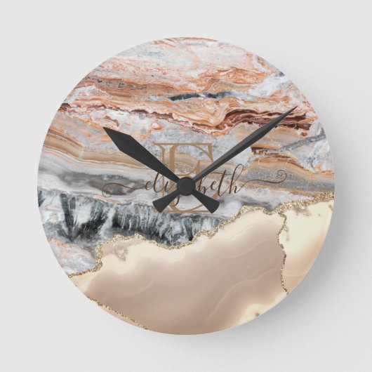 Elegantes, stylisches Gold Glitzer Marmorstone Mon Runde Wanduhr (Vorderseite)