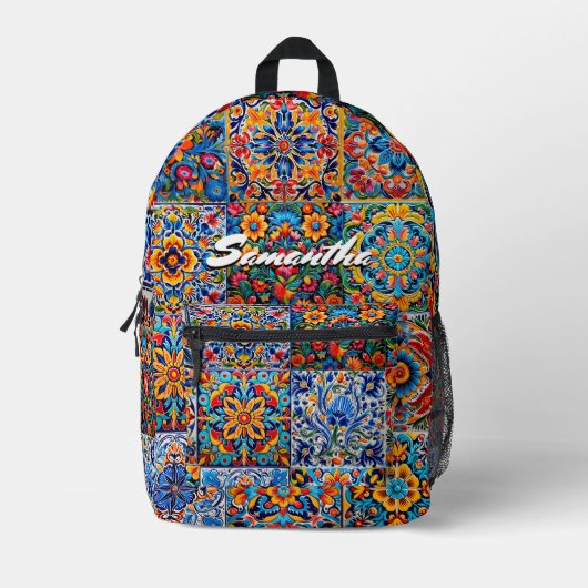 Elegantes stylisches mexikanisches Talavera-Monogr Bedruckter Rucksack (Vorderseite)