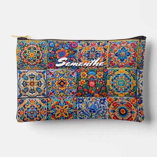Elegantes stylisches mexikanisches Talavera-Monogr Zubehörtasche (Vorderseite)