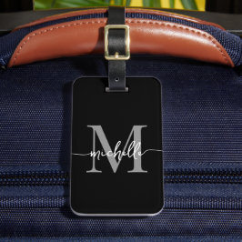 Elegantes, stylisches Schwarz-Grau-Monogramm-Initi Gepäckanhänger