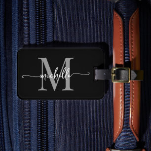 Elegantes Stylisches Schwarz Grau Monogramm Initia Gepäckanhänger