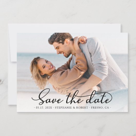 Elegantes stylisches Script-Foto Hochzeit Save The Date (Vorderseite)