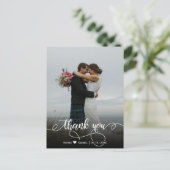 Elegantes stylisches Script Wedding Foto Vielen Da Postkarte (Stehend Vorderseite)