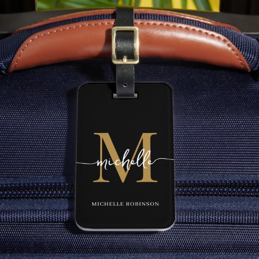 Elegantes stylish Black Gold Monogram, Initialskri Gepäckanhänger (Vorderseite Insitu 2)