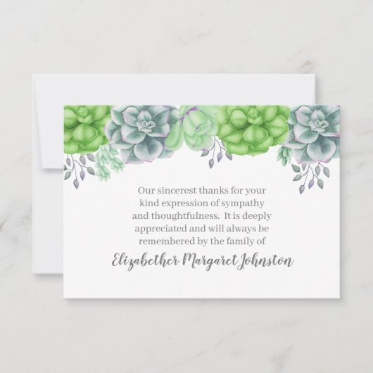 Elegantes Succulents-Begräbnis danken Ihnen Dankeskarte (Vorderseite)