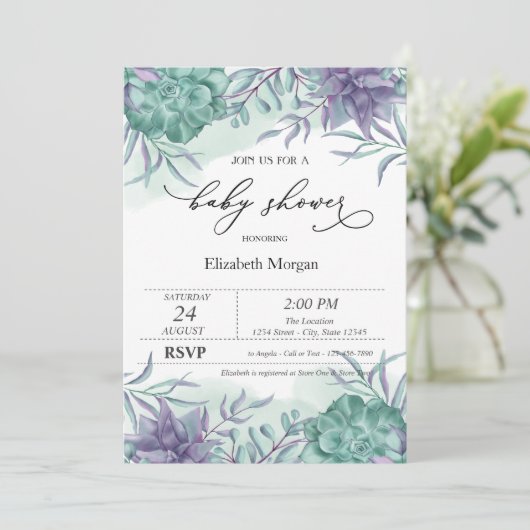 Elegantes Succulents Wüstendusche Einladung (Stehend Vorderseite)