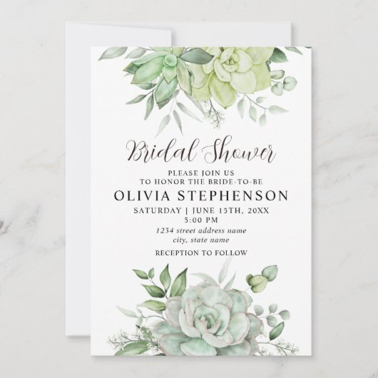 Elegantes Sukkulentes Brautparty Einladung (Vorderseite)