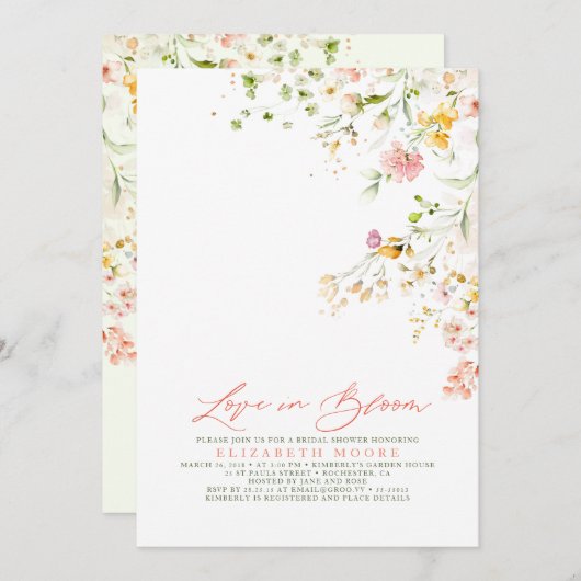 Elegantes Summer Meadow Wildblumen Brautparty Einladung (Vorne/Hinten)
