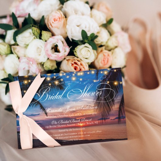 Elegantes Summer Palm Sunset Beach Brautparty Einladung