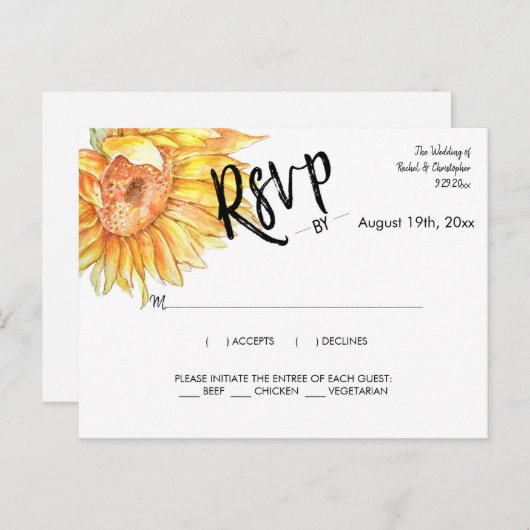 Elegantes Summer Wedding Sunflowers Response UAWG Postkarte (Vorne/Hinten)