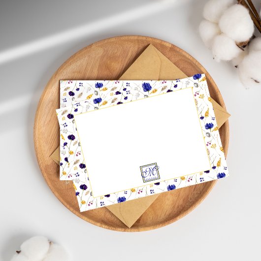 Elegantes Summer Wildblume Muster Mit Monogramm Mitteilungskarte