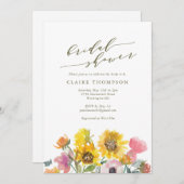 Elegantes Sunflower Watercolor Script-Brautparty Einladung (Vorne/Hinten)