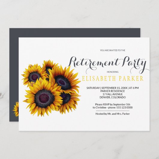 Elegantes Sunflowers Bouquet Retirement Party Einladung (Vorne/Hinten)