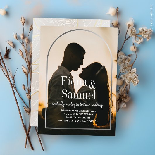 Elegantes Sunset Golden Custom Foto Hochzeit Einladung