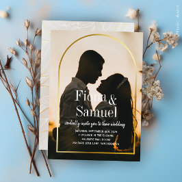 Elegantes Sunset Golden Custom Foto Hochzeit Einladung