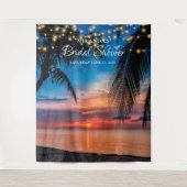 Elegantes Sunset Palm Beach Brautparty Hintergrund Wandteppich (Vorderseite)